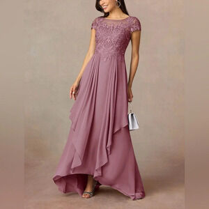 Azazie Lunda Vintage Mauve  A-line Lace Chiffon‎ Dress Size 10
